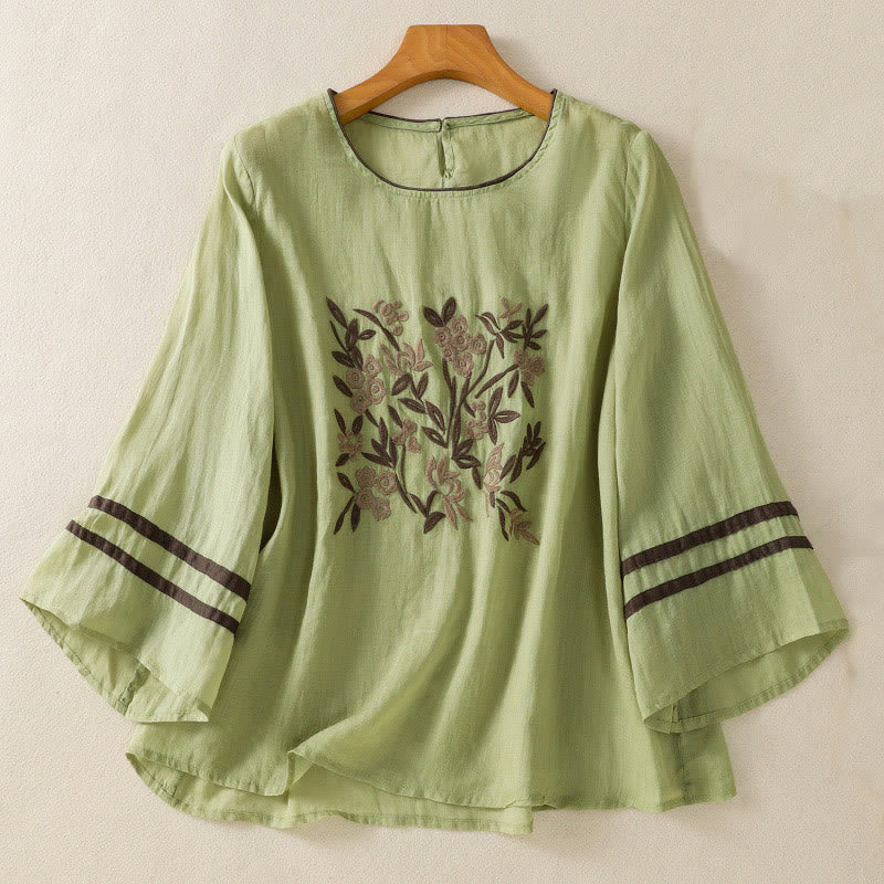 Tactile Cotton Embroidered Three-Quarter Sleeve Meditation T-Shirt