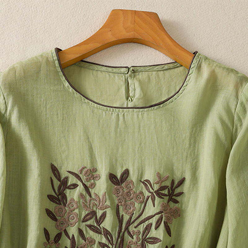 Tactile Cotton Embroidered Three-Quarter Sleeve Meditation T-Shirt
