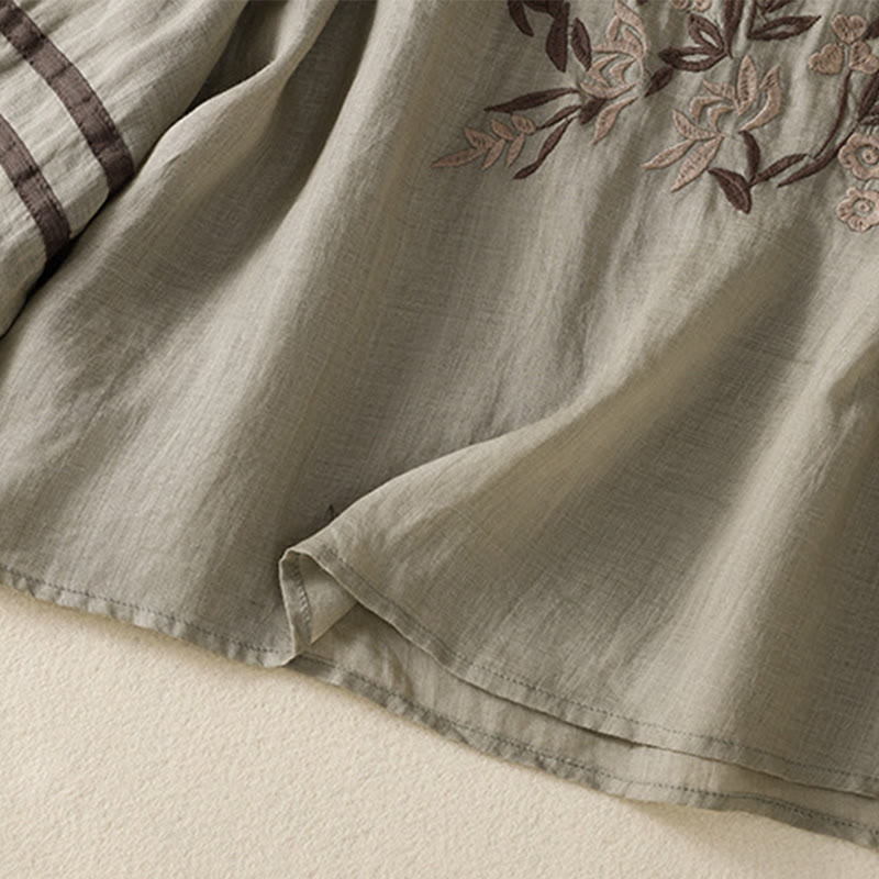Tactile Cotton Embroidered Three-Quarter Sleeve Meditation T-Shirt