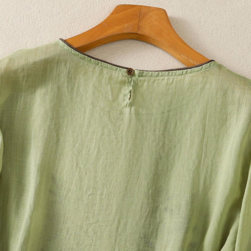Tactile Cotton Embroidered Three-Quarter Sleeve Meditation T-Shirt