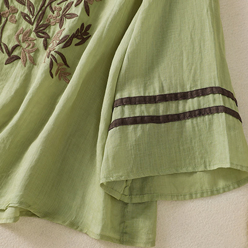 Tactile Cotton Embroidered Three-Quarter Sleeve Meditation T-Shirt