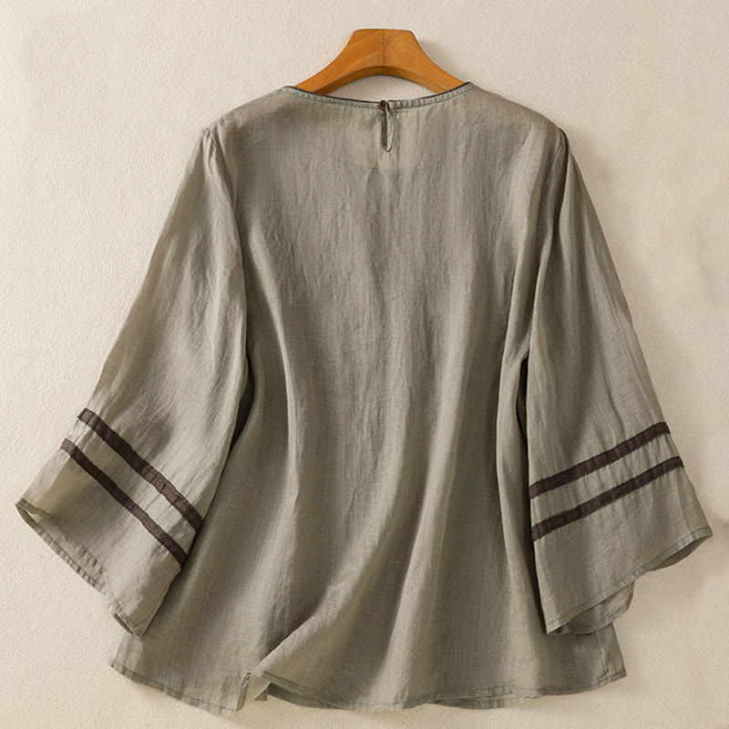 Tactile Cotton Embroidered Three-Quarter Sleeve Meditation T-Shirt