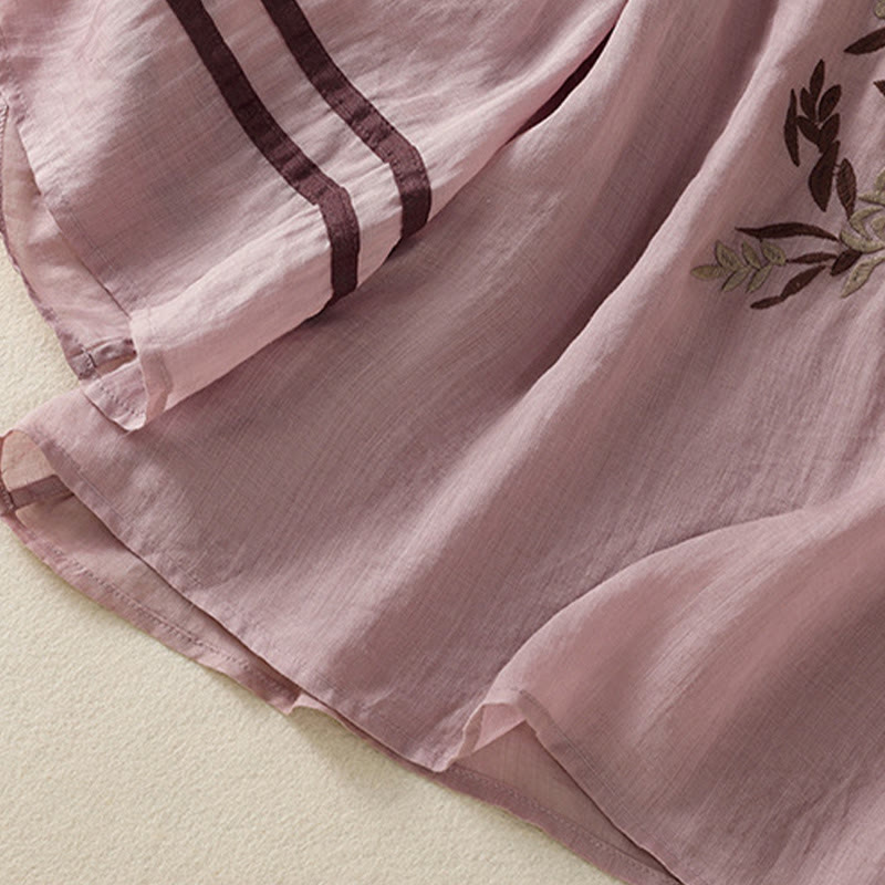 Tactile Cotton Embroidered Three-Quarter Sleeve Meditation T-Shirt