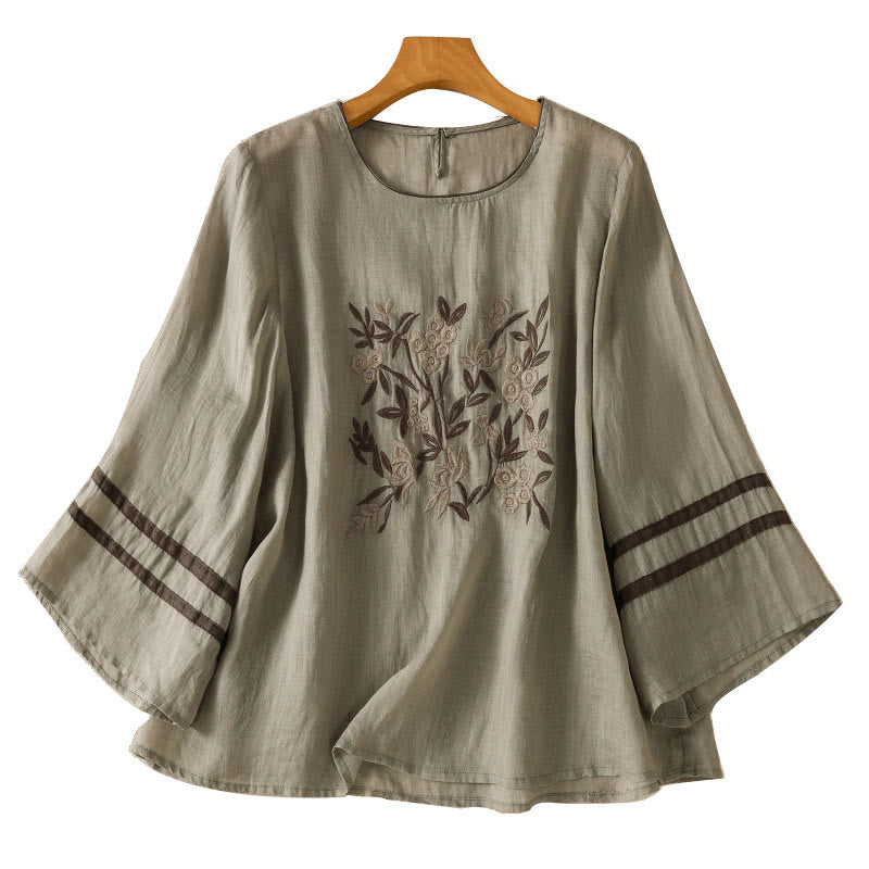 Tactile Cotton Embroidered Three-Quarter Sleeve Meditation T-Shirt