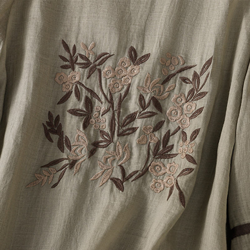 Tactile Cotton Embroidered Three-Quarter Sleeve Meditation T-Shirt