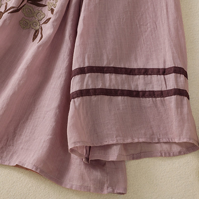 Tactile Cotton Embroidered Three-Quarter Sleeve Meditation T-Shirt