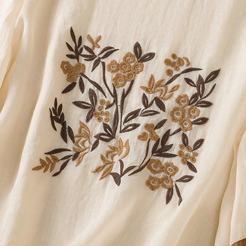 Tactile Cotton Embroidered Three-Quarter Sleeve Meditation T-Shirt