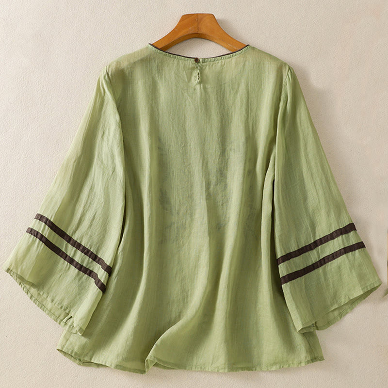 Tactile Cotton Embroidered Three-Quarter Sleeve Meditation T-Shirt