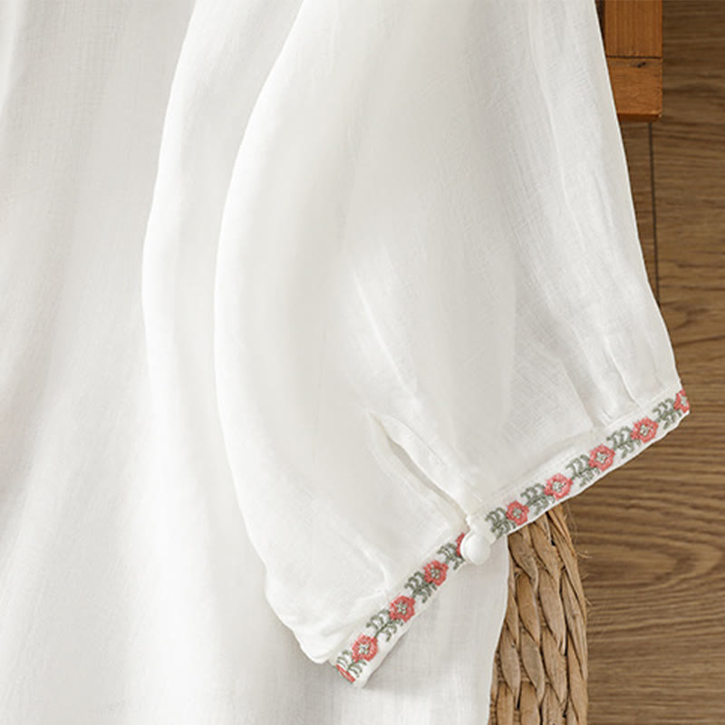 Embroidered Cotton Notched Neck Mindful Meditation Shirt