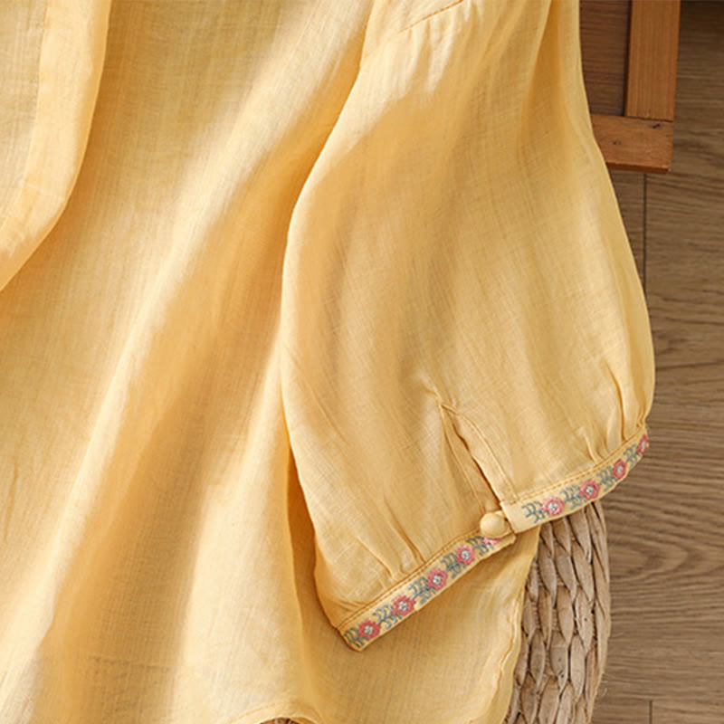 Embroidered Cotton Notched Neck Mindful Meditation Shirt