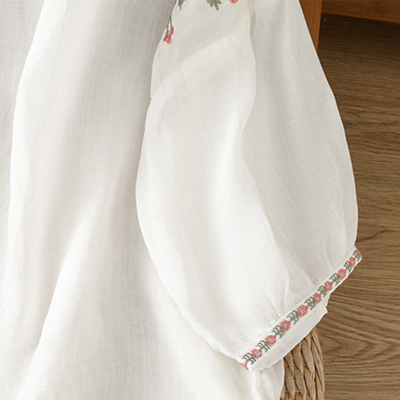 Embroidered Cotton Notched Neck Mindful Meditation Shirt
