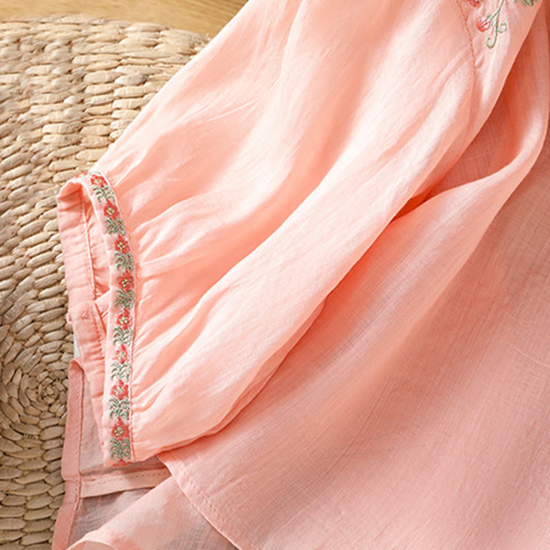 Embroidered Cotton Notched Neck Mindful Meditation Shirt