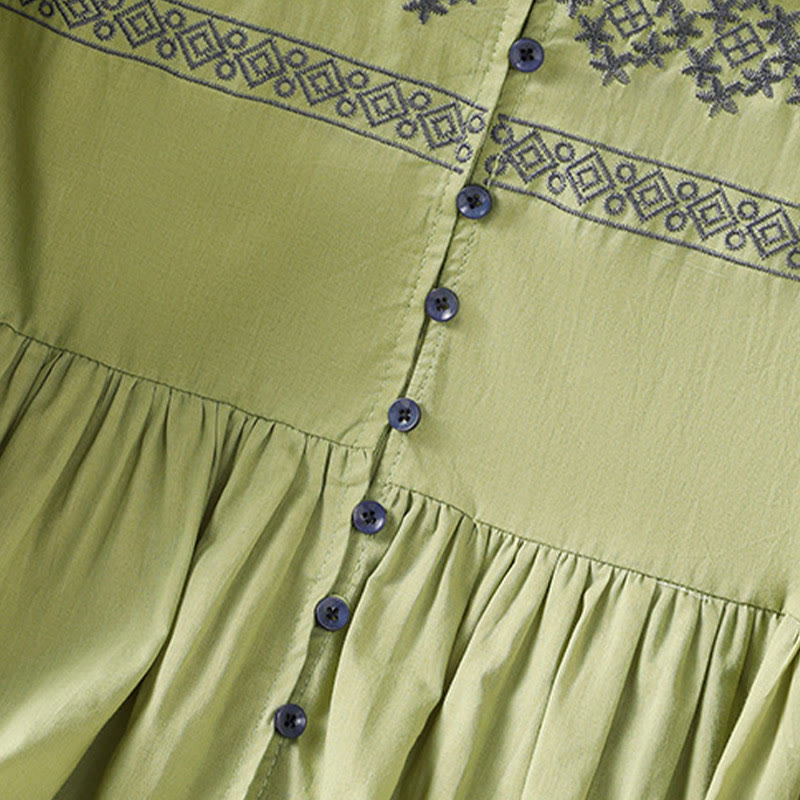Breathable Cotton Embroidered Lantern Sleeve Meditation Shirt