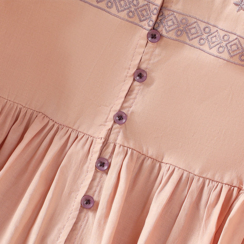 Breathable Cotton Embroidered Lantern Sleeve Meditation Shirt