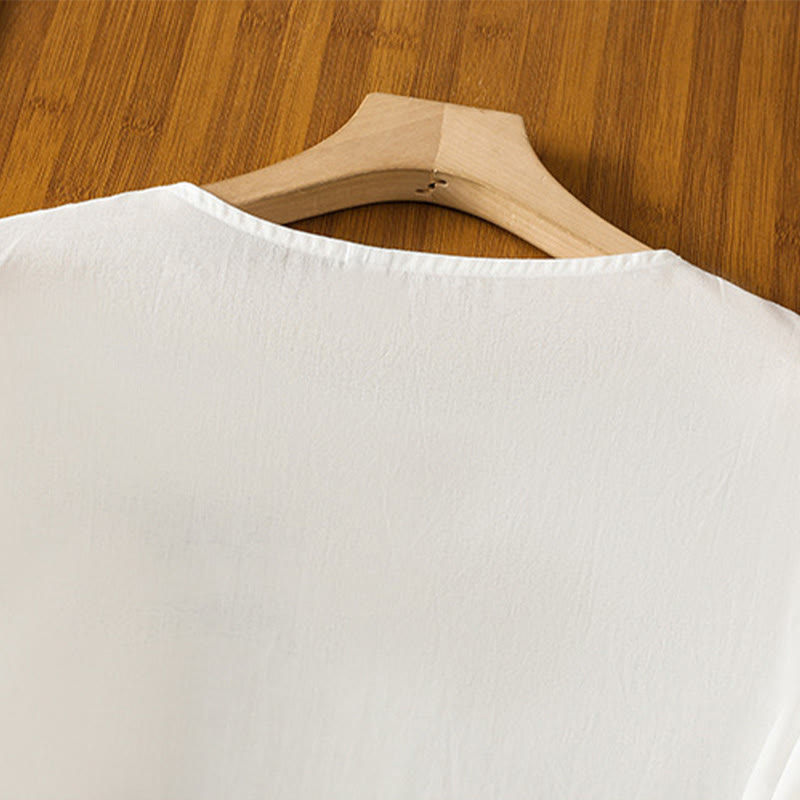 Breathable Cotton Embroidered Lantern Sleeve Meditation Shirt
