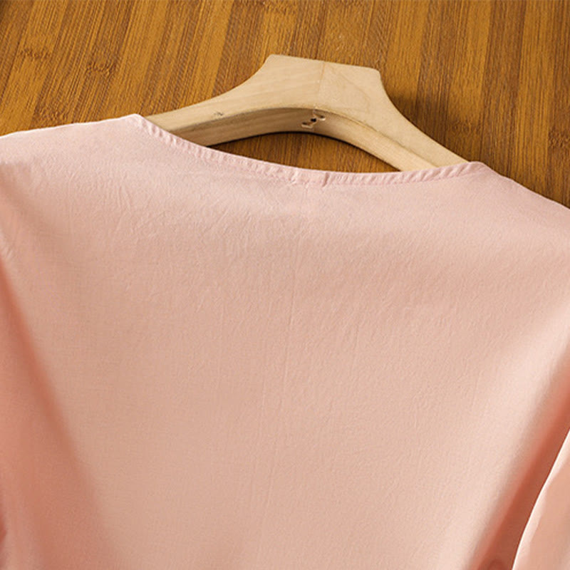 Breathable Cotton Embroidered Lantern Sleeve Meditation Shirt