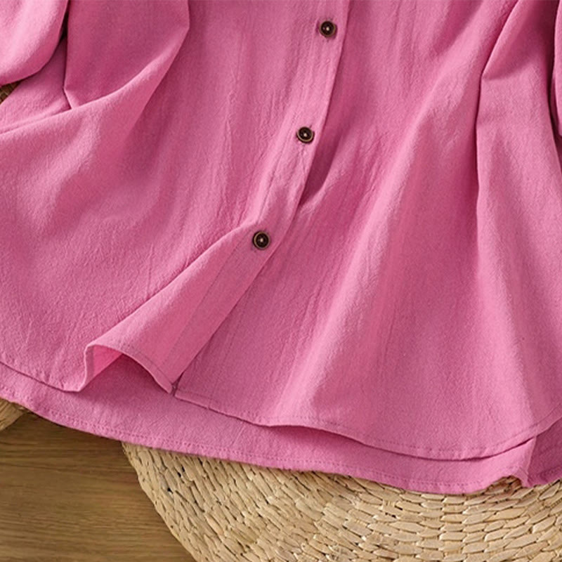 Casual Plain Buttons Half Sleeve Women's Cotton Linen Shirt With Pocket
