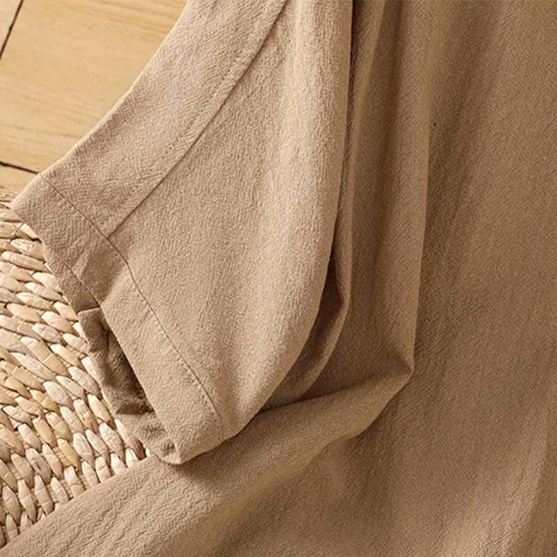 Casual Plain Buttons Half Sleeve Women's Cotton Linen Shirt With Pocket