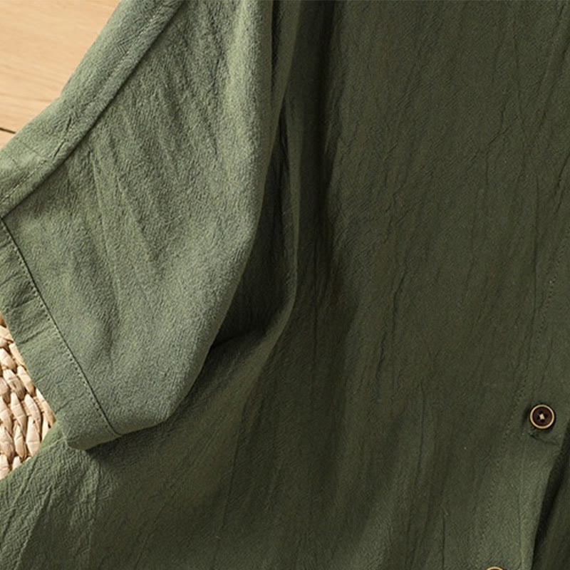 Casual Plain Buttons Half Sleeve Women's Cotton Linen Shirt With Pocket