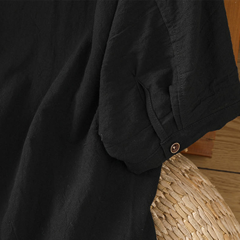 Casual Plain Buttons Half Sleeve Women's Cotton Linen Shirt With Pocket