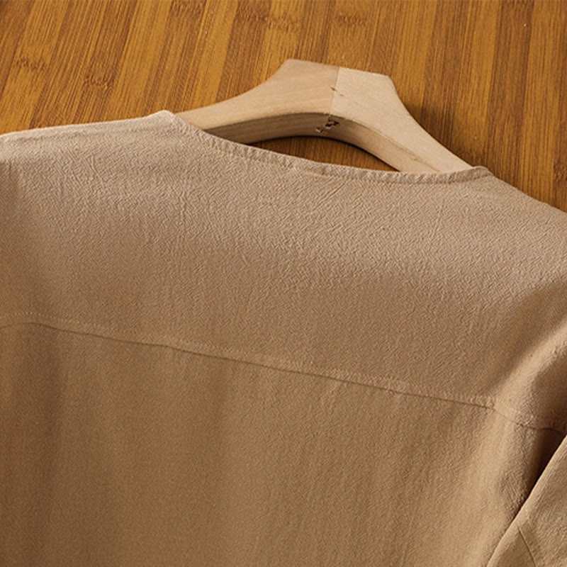 Casual Plain Buttons Half Sleeve Women's Cotton Linen Shirt With Pocket