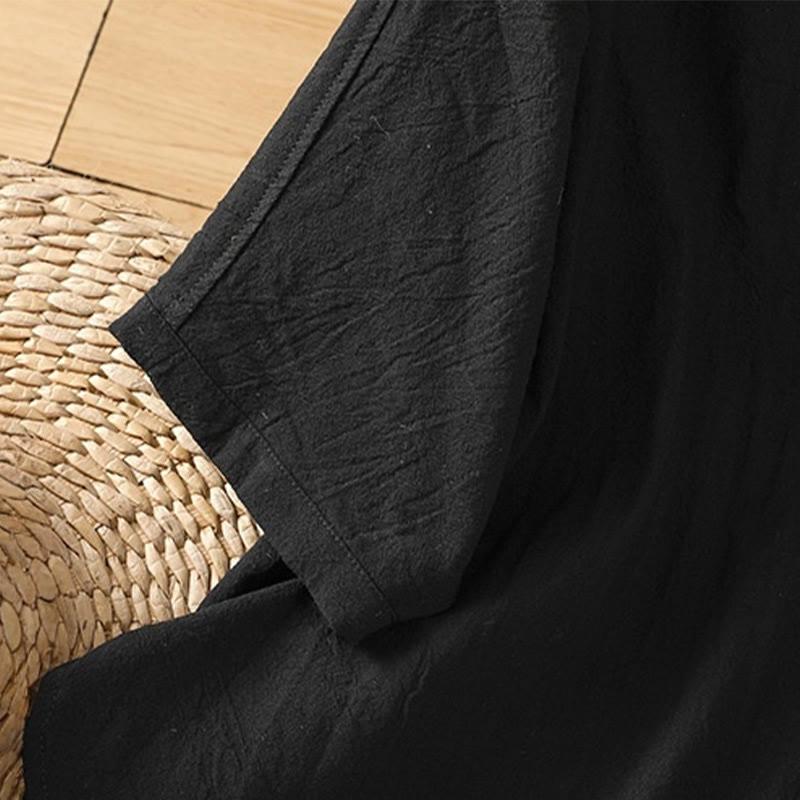 Casual Plain Buttons Half Sleeve Women's Cotton Linen Shirt With Pocket