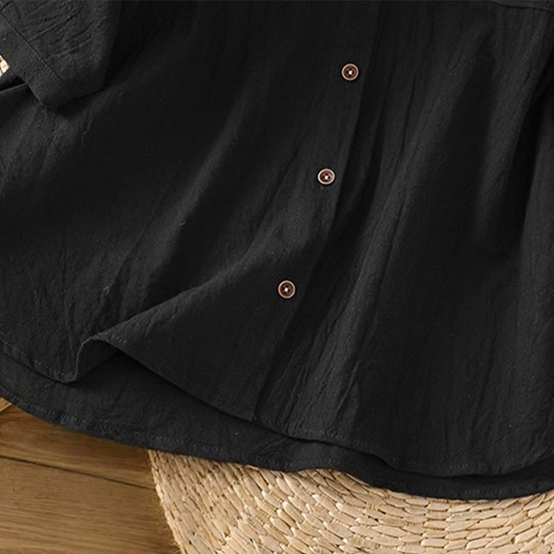 Casual Plain Buttons Half Sleeve Women's Cotton Linen Shirt With Pocket