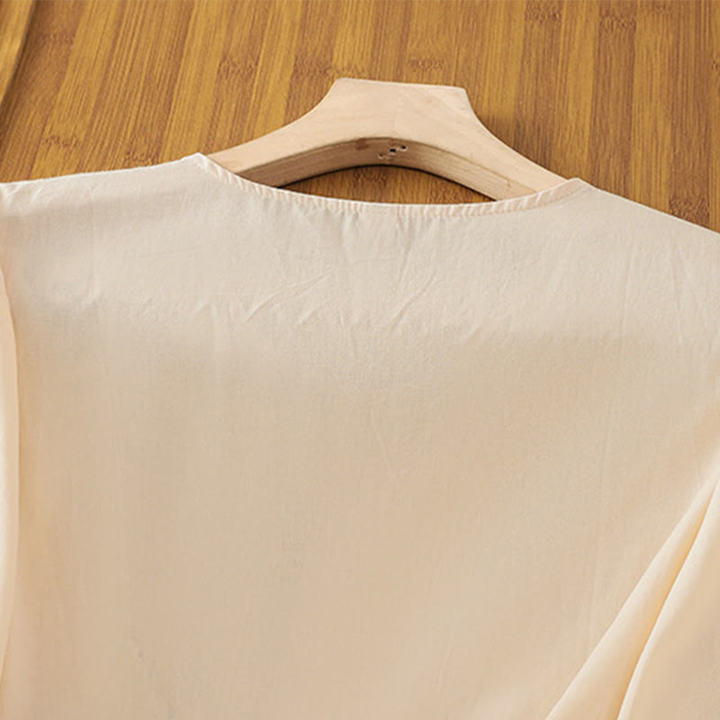 Cotton Linen Embroidered Three-Quarter Sleeve Meditation T-Shirt