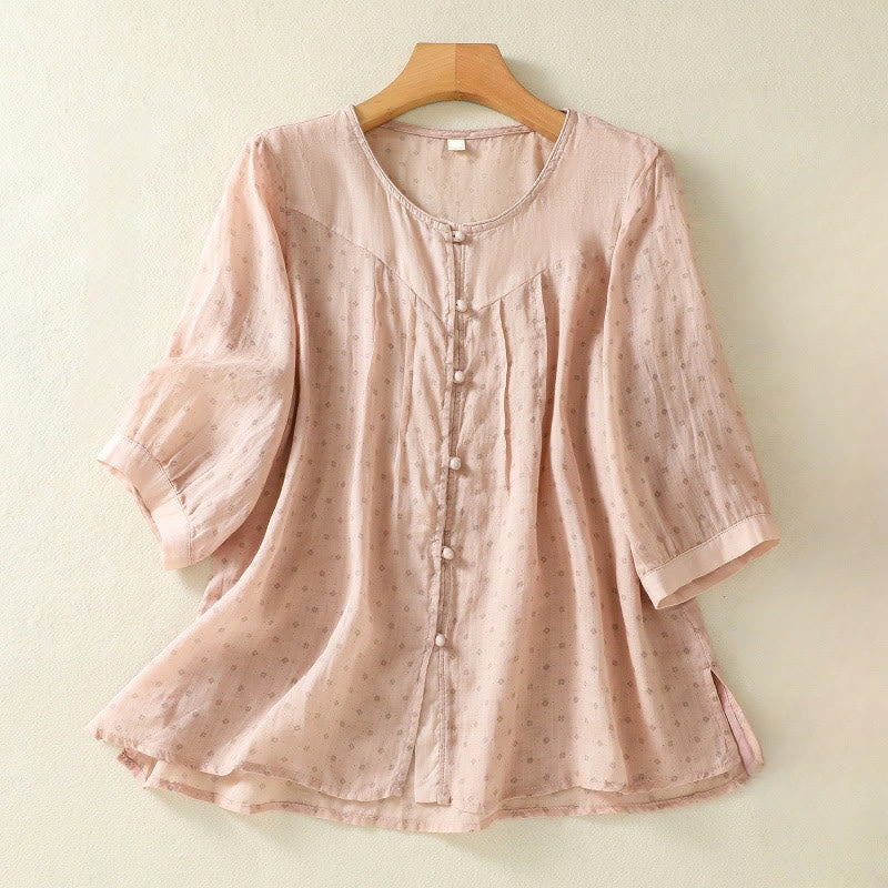 Breathable Floral Contrast Half-Sleeve Meditation Shirt