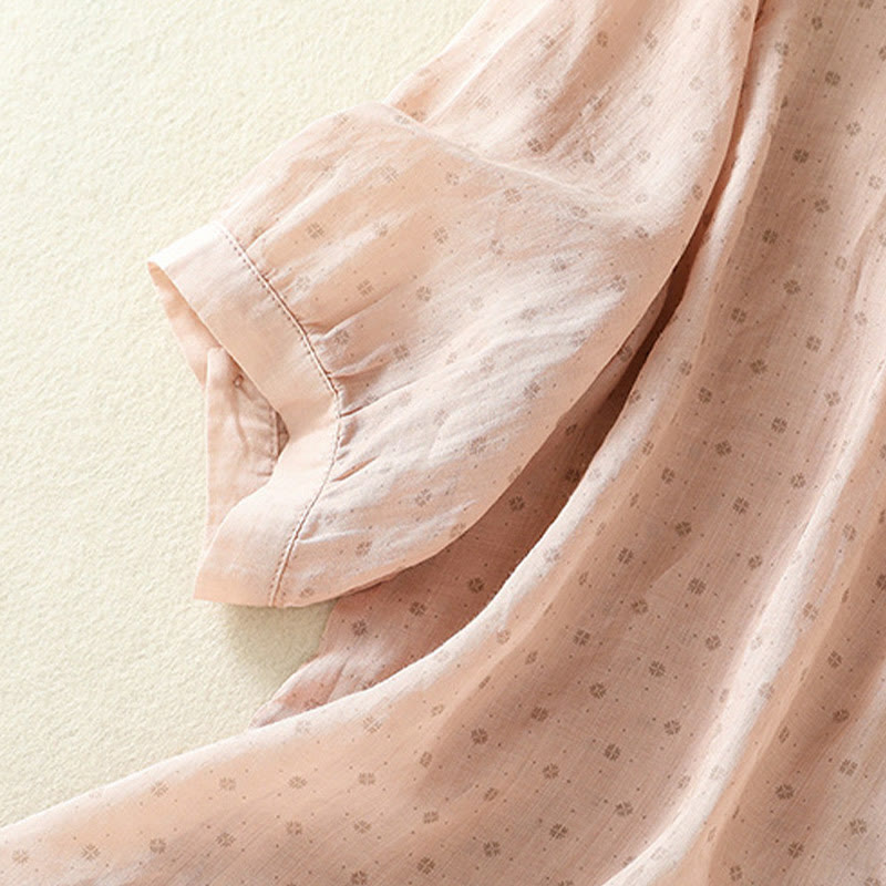 Breathable Floral Contrast Half-Sleeve Meditation Shirt