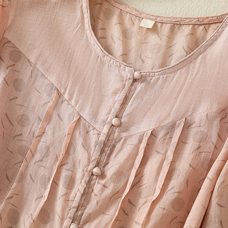 Breathable Floral Contrast Half-Sleeve Meditation Shirt