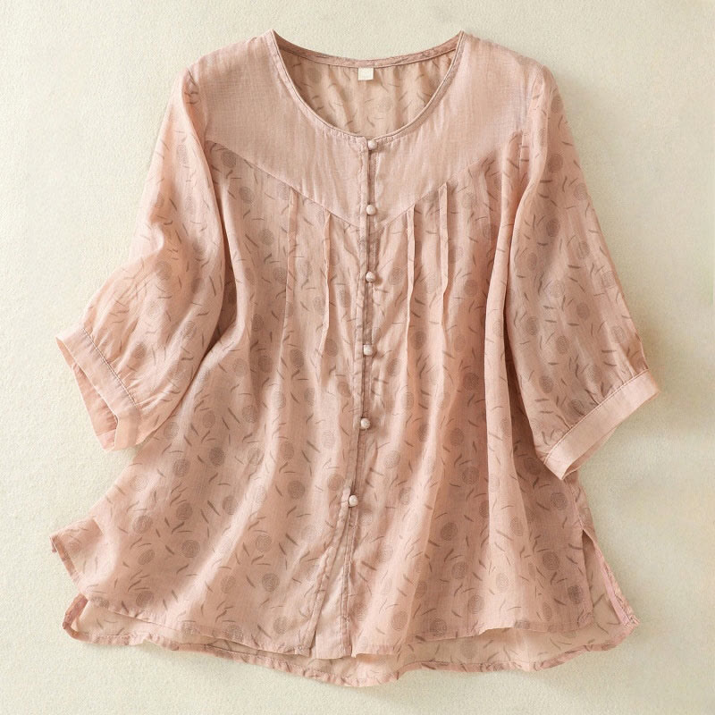 Breathable Floral Contrast Half-Sleeve Meditation Shirt