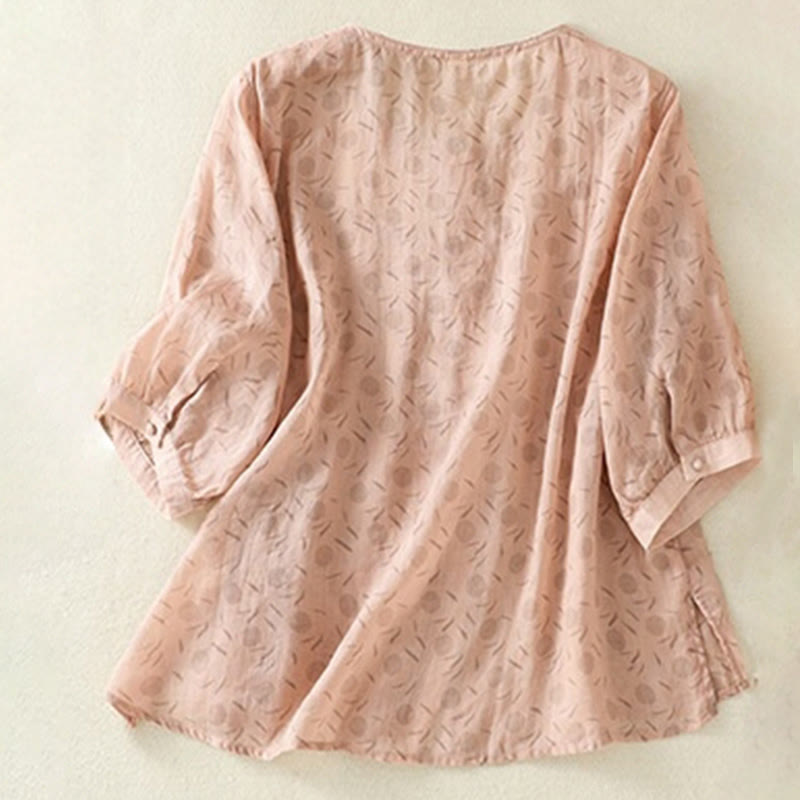 Breathable Floral Contrast Half-Sleeve Meditation Shirt