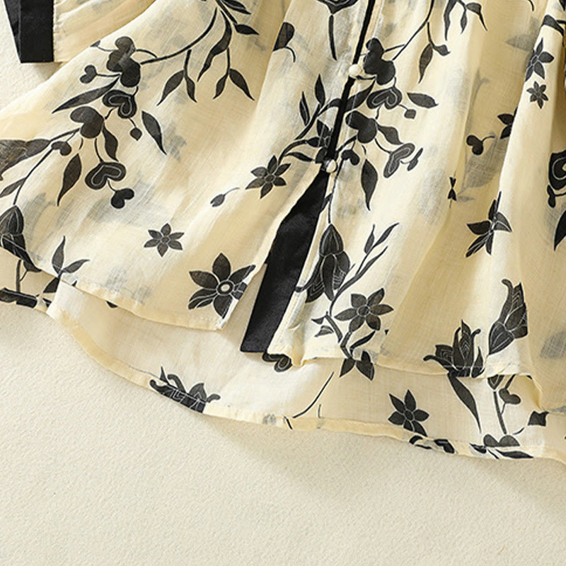 Breathable Floral Contrast Half-Sleeve Meditation Shirt