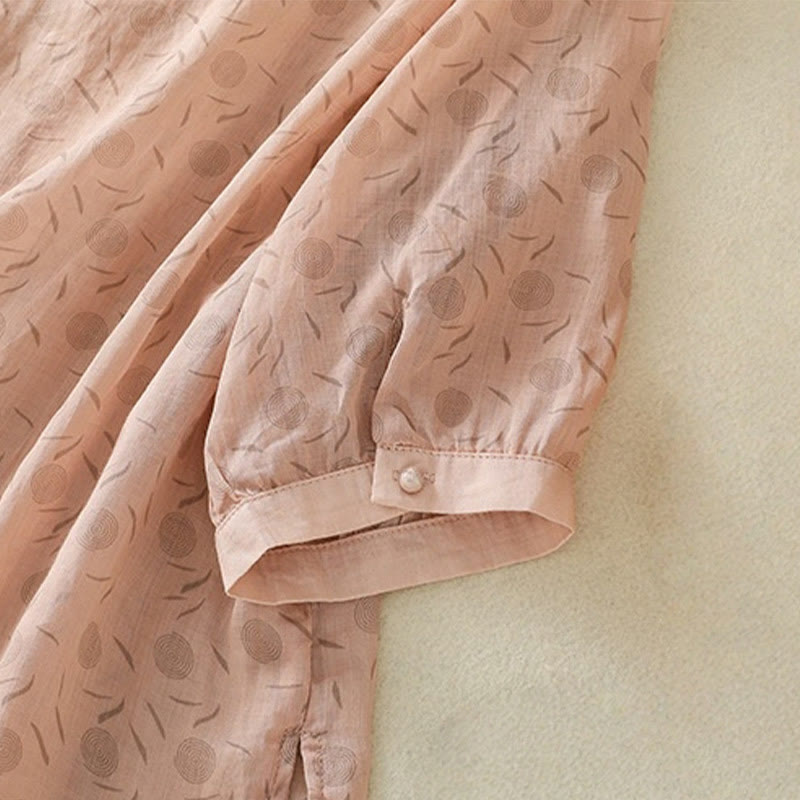 Breathable Floral Contrast Half-Sleeve Meditation Shirt