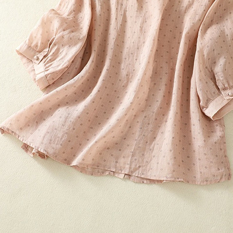 Breathable Floral Contrast Half-Sleeve Meditation Shirt