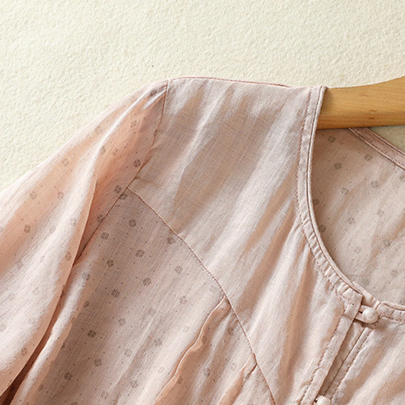 Breathable Floral Contrast Half-Sleeve Meditation Shirt