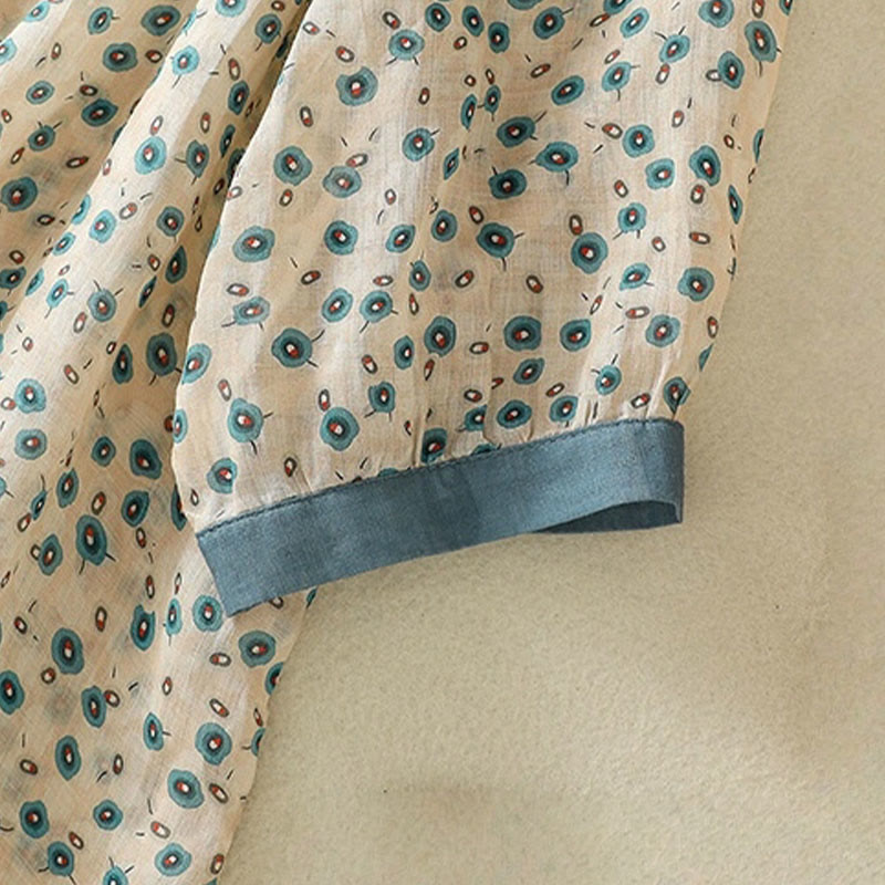 Breathable Floral Contrast Half-Sleeve Meditation Shirt