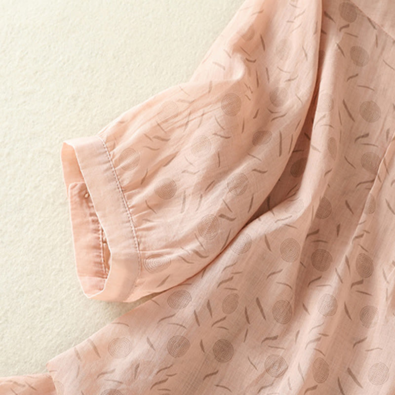 Breathable Floral Contrast Half-Sleeve Meditation Shirt