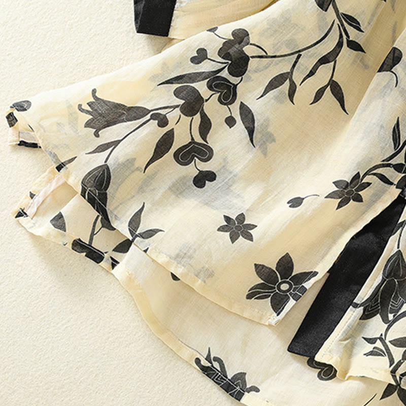 Breathable Floral Contrast Half-Sleeve Meditation Shirt