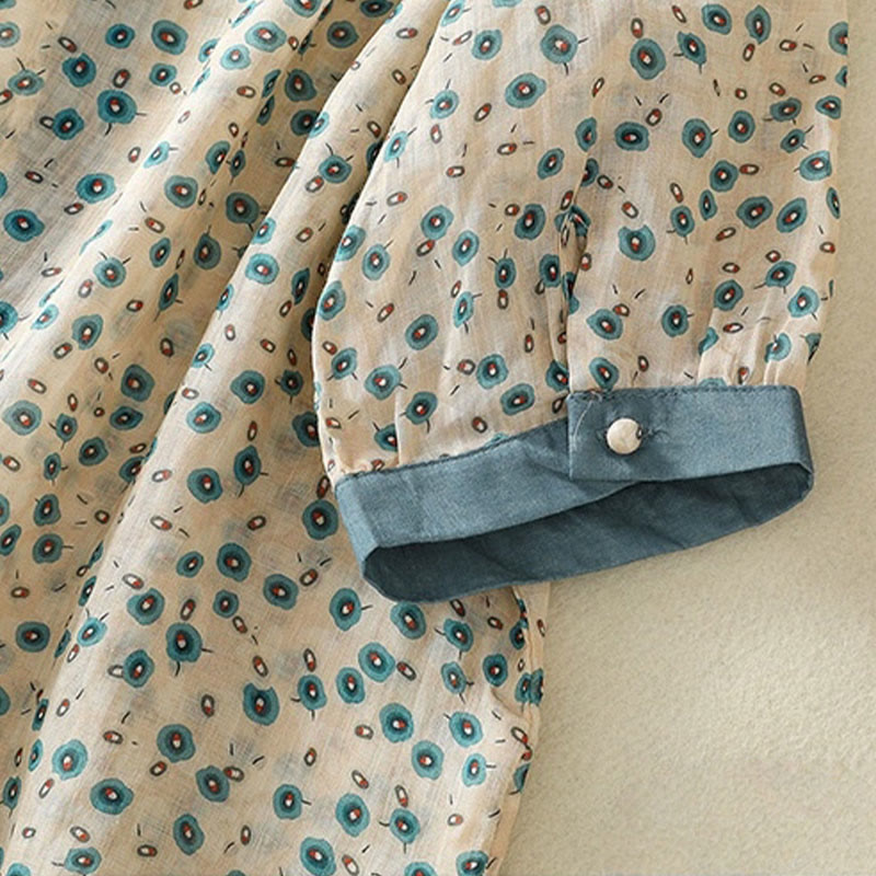 Breathable Floral Contrast Half-Sleeve Meditation Shirt