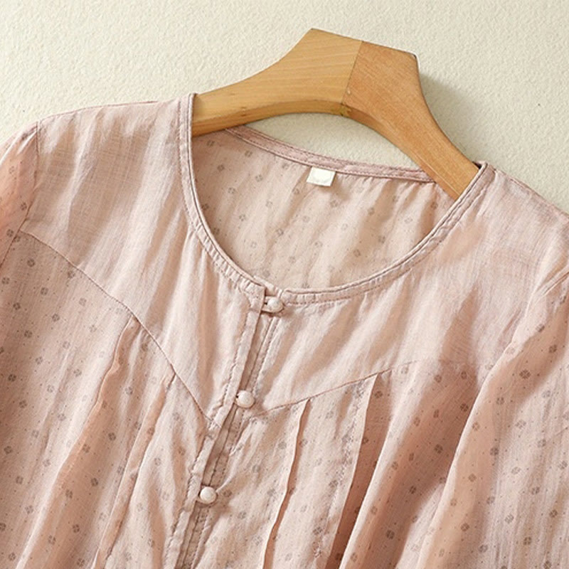 Breathable Floral Contrast Half-Sleeve Meditation Shirt