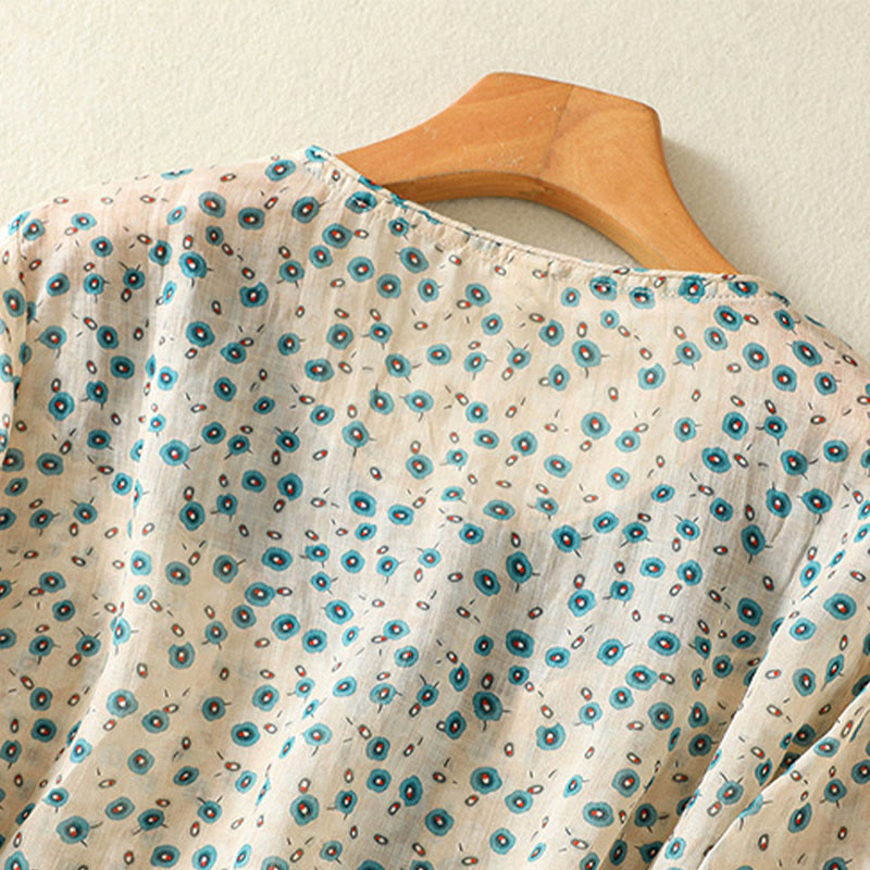 Breathable Floral Contrast Half-Sleeve Meditation Shirt