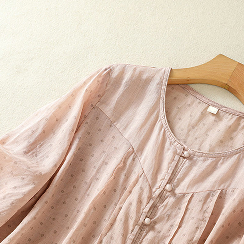 Breathable Floral Contrast Half-Sleeve Meditation Shirt