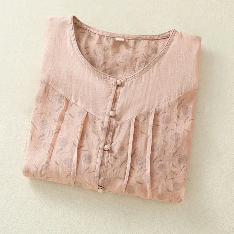 Breathable Floral Contrast Half-Sleeve Meditation Shirt
