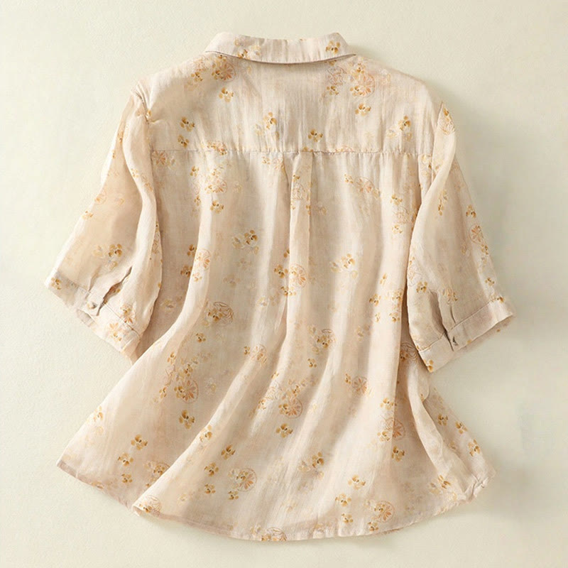 Lightweight Cotton Blend Floral Print Half-Sleeve Meditation Shirt