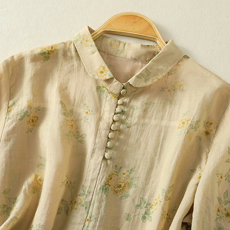 Lightweight Cotton Blend Floral Print Half-Sleeve Meditation Shirt