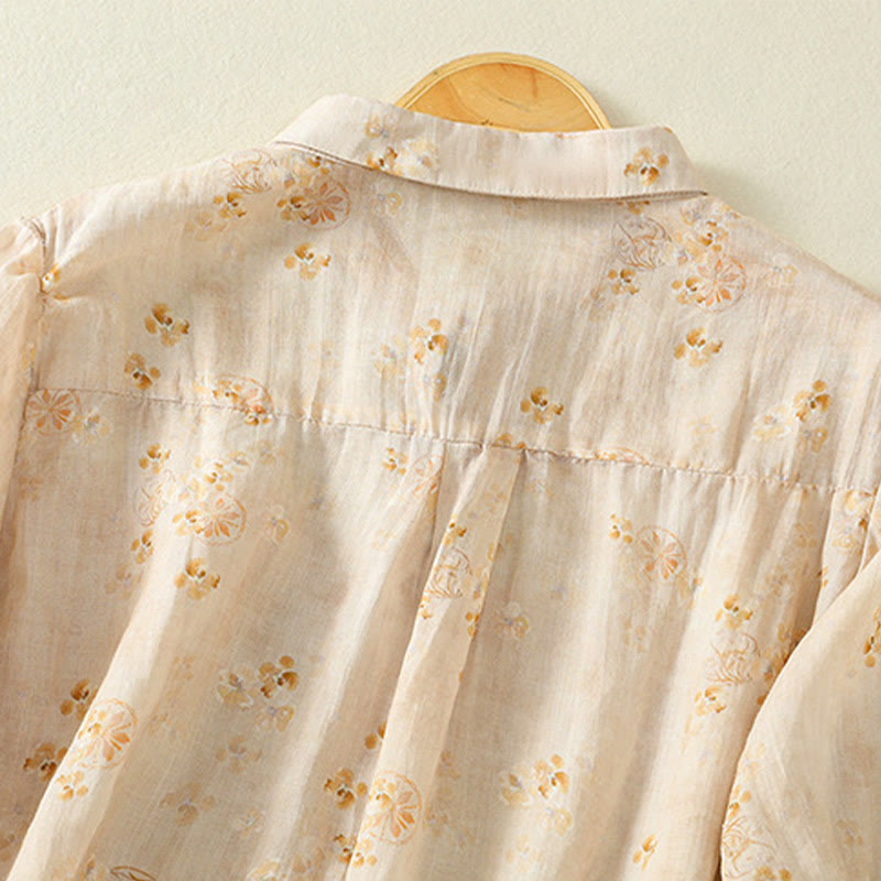 Lightweight Cotton Blend Floral Print Half-Sleeve Meditation Shirt