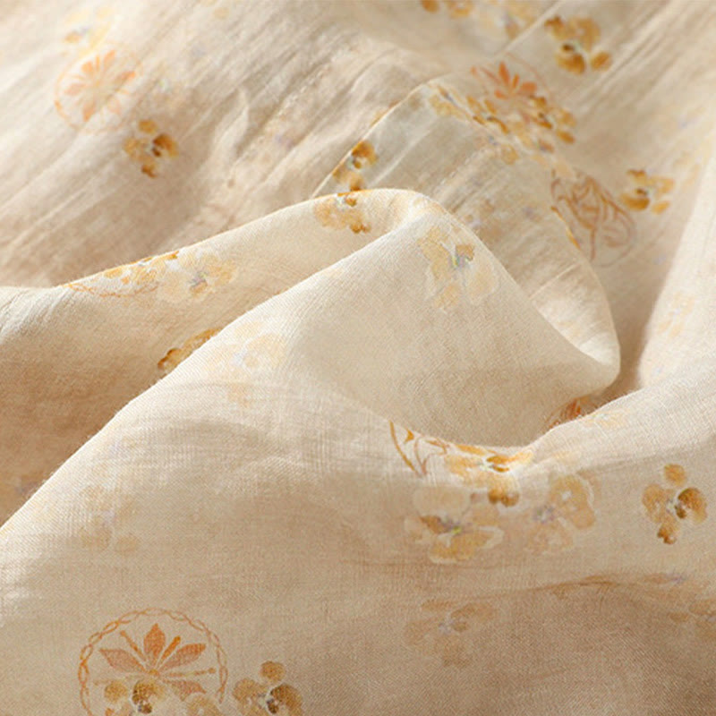 Lightweight Cotton Blend Floral Print Half-Sleeve Meditation Shirt