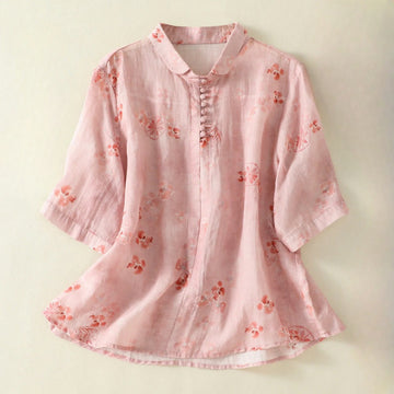 Lightweight Cotton Blend Floral Print Half-Sleeve Meditation Shirt